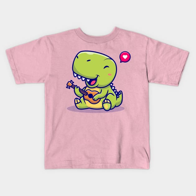 Cute Dinosaur Playing Guitar Cartoon Kids T-Shirt by Catalyst Labs